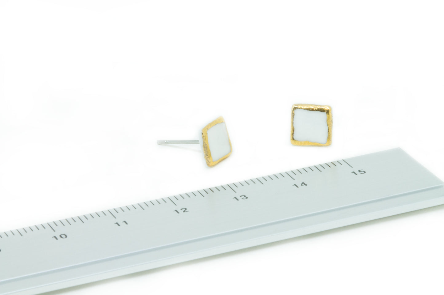 SUSIE Porcelain and Gold Square Stud Earring