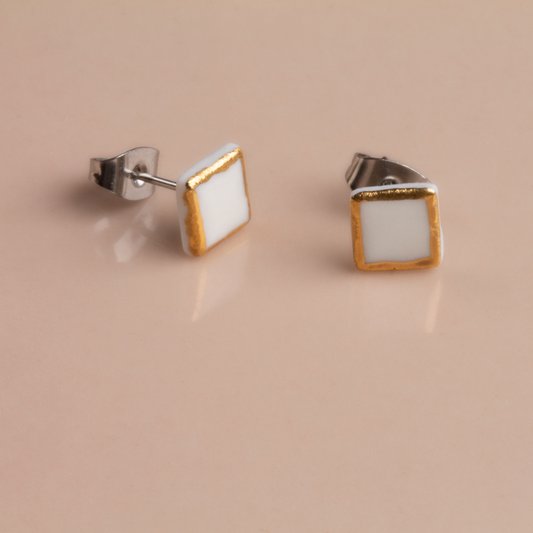 SUSIE Porcelain and Gold Square Stud Earring